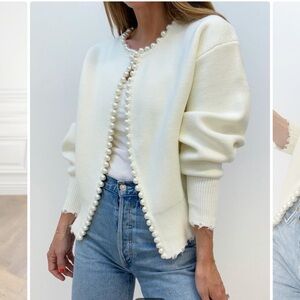 Elegant Cream Pearl-Trimmed Women's Sweater